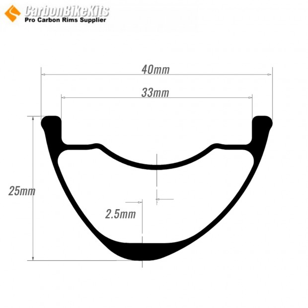 FALSH 32-Zoll-Carbon-Fahrradfelge,40x25 mm, Innenbreite 33 mm, schlauchlos hakenlos asymmetrisch, Gewicht 440 g